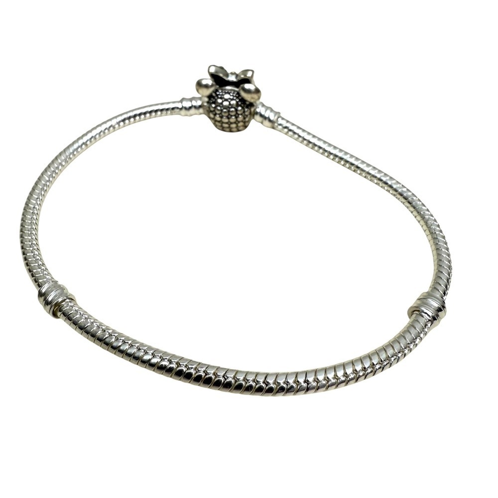 Silver Tone Minnie Mouse Charm Bracelet Snake Chain Rhinestone Bow Jewelry 7.25 - Picture 5 of 10